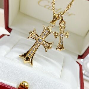 Chrome Hearts Gold & Crystal Double Cross Sneaker Charm